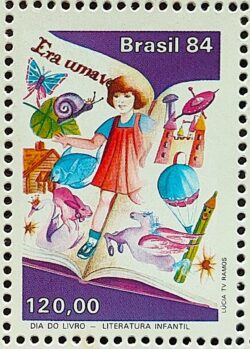 C 1421 Selo Dia do Livro Literatura Infantil Crianca Peixe Coelho Cavalo Caramujo 1984
