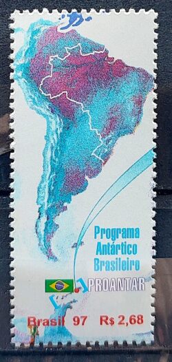 C 2033 Selo do Bloco PROANTAR Antartica Antartida Mapa Navio Bandeira Pinguim Comandante Ferraz 1997