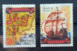 C 2079 Selo Descobrimento do Brasil Navio Mapa Indio 1998 Separados
