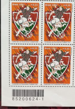 C 2471 Selo Centenario do Fluminense Futebol 2002 Quadra Codigo de Barras