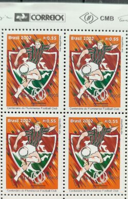 C 2471 Selo Centenario do Fluminense Futebol 2002 Quadra Vinheta Correios