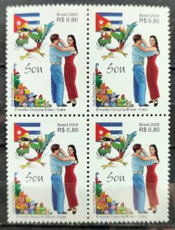 C 2627 Selo Emissao Conjunta Cuba Son Bandeira Danca Aves 2005 Quadra