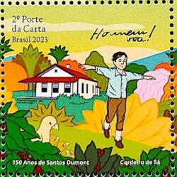 C 4105 Selo 150 Anos de Santos Dumont Aviao Menino Aves 2023