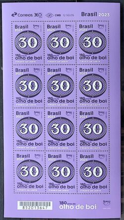 C 4108 Selo 180 Anos Olho de Boi 30 Reis 2023 Folha