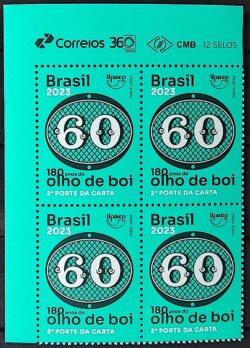 C 4109 Selo 180 Anos Olho de Boi 60 Reis 2023 Quadra Vinheta Correios