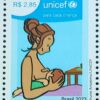 C 4111 Selo Dia Mundial da Amamentacao Mulher Crianca Saude UNICEF 2023 Azul