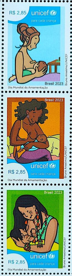 C 4111 Selo Dia Mundial da Amamentacao Mulher Crianca Saude UNICEF 2023 Serie Completa