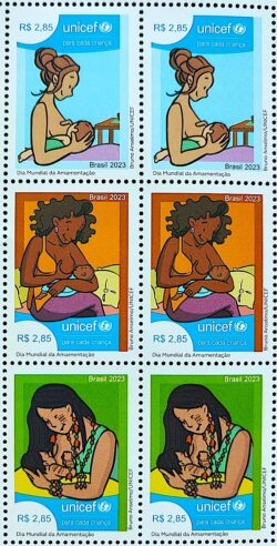 C 4111 Selo Dia Mundial da Amamentacao Mulher Crianca Saude UNICEF 2023 Sextilha
