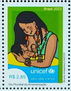 C 4113 Selo Dia Mundial da Amamentacao Mulher Crianca Saude UNICEF 2023 Verde