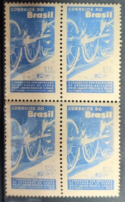 C 452 Selo Congresso Panamericano de Estradas de Ferro Trem 1960 Quadra