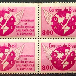 C 480 Selo Cinquentenario da Uniao Postal das Americas e Espanha Mapa Brasao Servico Postal 1962 Quadra 2