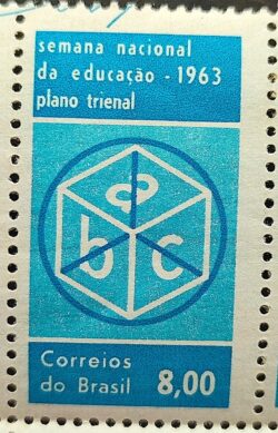 C 487 Selo Semana Nacional de Educacao 1963 Variedade Risco Assinatura 1