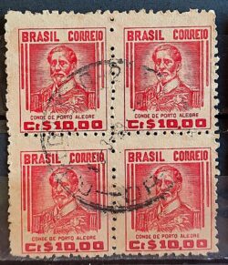 Selo Regular Cod RHM 474 Netinha Conde de Porto Alegre CrS 10p00 Filigrana Q 1949 Quadra Circulado 1