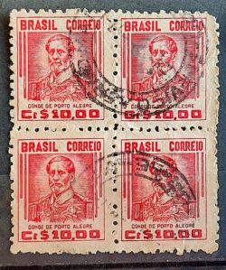 Selo Regular Cod RHM 474 Netinha Conde de Porto Alegre CrS 10p00 Filigrana Q 1949 Quadra Circulado 4