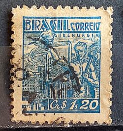 Selo Regular Cod RHM 486 Netinha Siderurgia CrS 1p20 Filigrana Q 1947 Circulado 3