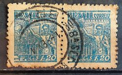 Selo Regular Cod RHM 486 Netinha Siderurgia CrS 1p20 Filigrana Q 1947 Dupla Circulado 4