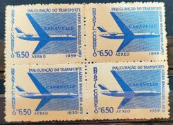 A 89 Selo Aereo Transporte Aereo Brasileiro a Jato Aviao Caravelle 1959 Quadra 1