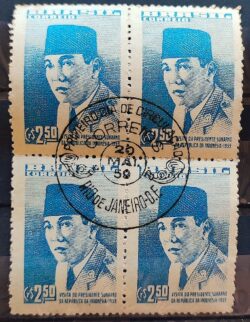 C 432 Selo Presidente Sukarno Indonesia 1959 Quadra CBC RJ 1