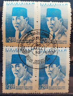 C 432 Selo Presidente Sukarno Indonesia 1959 Quadra CBC RJ 2
