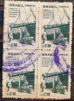 C 434 Selo Fundo Portuario Nacional Navio Empilhadeira Porto 1959 Quadra Circulado 1