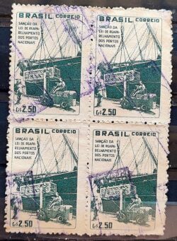 C 434 Selo Fundo Portuario Nacional Navio Empilhadeira Porto 1959 Quadra Circulado 3