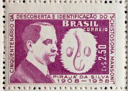 C 445 Selo Cinquentenario Descoberta Protozoario Schistosoma Mansoni Saude Ciencia 1959