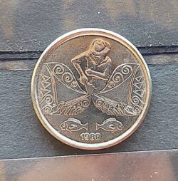 Moeda Brasil 1989 5 Cruzado Novo Centenario da Republica Peixe Sob