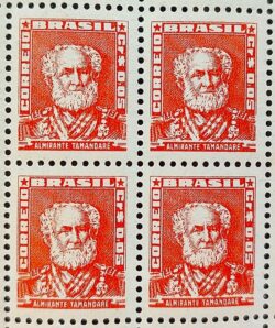 Selo Regular Cod RHM 490 Bisneta Almirante Tamandare Filigrana Q 1954 Quadra