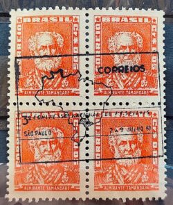 Selo Regular Cod RHM 490 Bisneta Almirante Tamandare Filigrana Q 1954 Quadra CBC SP