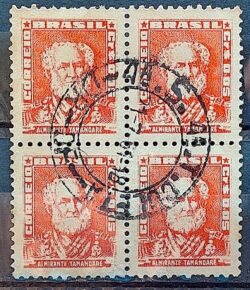 Selo Regular Cod RHM 490 Bisneta Almirante Tamandare Filigrana Q 1954 Quadra Circulado 1