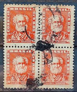 Selo Regular Cod RHM 490 Bisneta Almirante Tamandare Filigrana Q 1954 Quadra Circulado 3