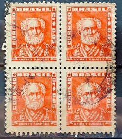 Selo Regular Cod RHM 490 Bisneta Almirante Tamandare Filigrana Q 1954 Quadra Circulado 4