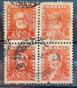 Selo Regular Cod RHM 490 Bisneta Almirante Tamandare Filigrana Q 1954 Quadra Circulado 5