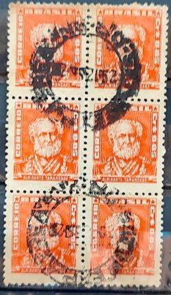 Selo Regular Cod RHM 490 Bisneta Almirante Tamandare Filigrana Q 1954 Sextilha Vert Circulado 1