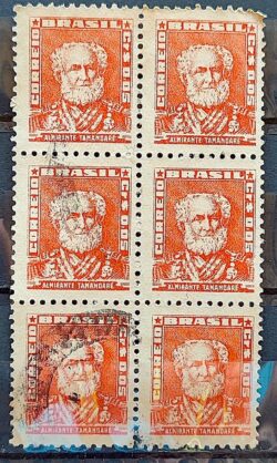 Selo Regular Cod RHM 490 Bisneta Almirante Tamandare Filigrana Q 1954 Sextilha Vert Circulado 3