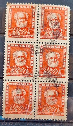 Selo Regular Cod RHM 490 Bisneta Almirante Tamandare Filigrana Q 1954 Sextilha Vert Circulado 4