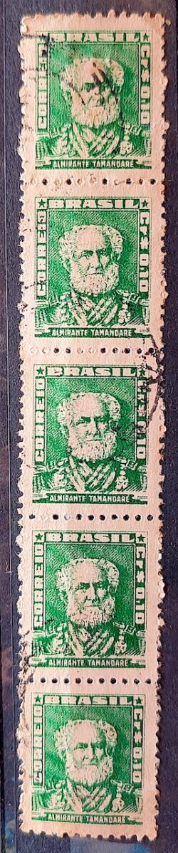 Selo Regular Cod RHM 491 Bisneta Almirante Tamandare Filigrana Q 1954 Circulado 5 Unidades 3