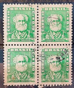 Selo Regular Cod RHM 491 Bisneta Almirante Tamandare Filigrana Q 1954 Quadra Circulado 1