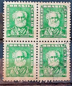 Selo Regular Cod RHM 491 Bisneta Almirante Tamandare Filigrana Q 1954 Quadra Circulado 2