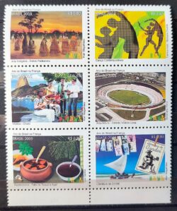 C 2618 Selo Ano do Brasil na Franca 2005 Sextilha Serie Completa Rarissmo