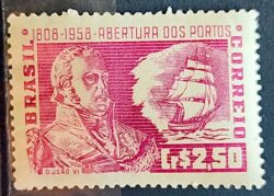 C 401 Selo Sesquicentenario Abertura dos Portos Navio Dom Joao VI 1958