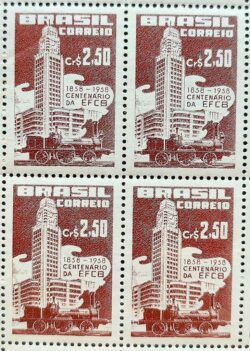 C 403 Selo Centenario Estacao Ferroviaria Central do Brasil Trem 1958 Quadra