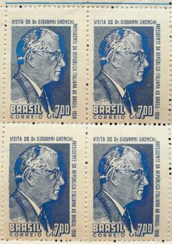 C 421 Selo Visita do Presidente Giovanni Gronchi Italia 1958 Quadra