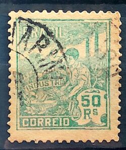 Selo Regular Cod RHM 177 Vovo Industria 50 Reis Sem Filigrana 1920 Circulado 23