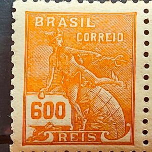 Selo Regular Cod RHM 249 Vovo Mercurio e Globo 600 Reis Filigrana D 1928