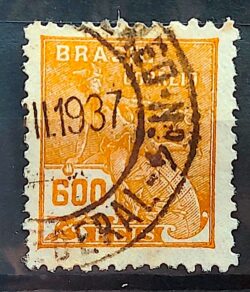 Selo Regular Cod RHM 249 Vovo Mercurio e Globo 600 Reis Filigrana D 1928 Circulado 1