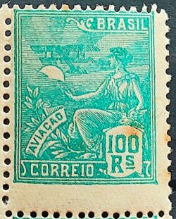 Selo Regular Cod RHM 254 Vovo Aviacao Aviao 100 Reis Filigrana H 1929 2