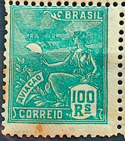 Selo Regular Cod RHM 254 Vovo Aviacao Aviao 100 Reis Filigrana H 1929 3