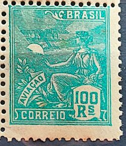 Selo Regular Cod RHM 254 Vovo Aviacao Aviao 100 Reis Filigrana H 1929 4