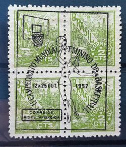 Selo Regular Cod RHM 461 Netinha Petroleo 2 cts Filigrana Q Basquete Mulher 1947 Quadra CBC RJ